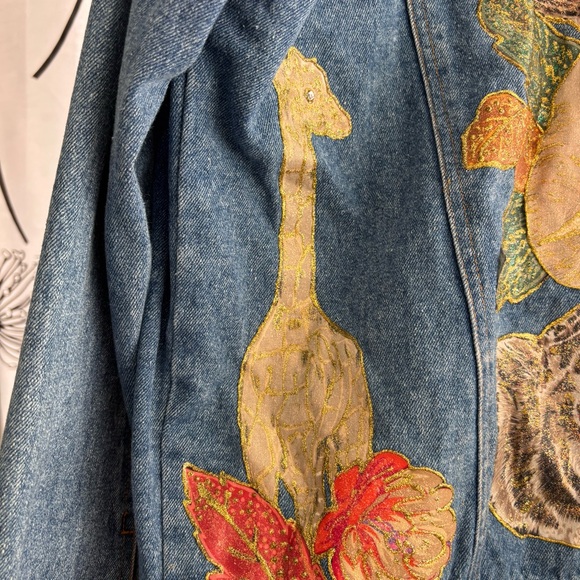 Vintage Custom Hand-Painted Safari Wearable Art Denim Jacket Size L - Picture 7 of 8